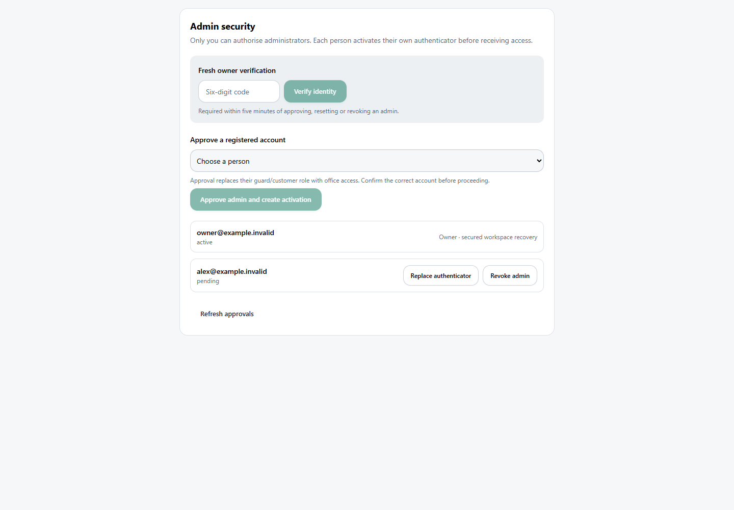Example admin security settings from the Base44 MFA article
